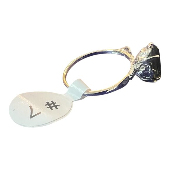 Fragrant Jewels Silver Tone Ring With Green Stone Size 7 Elegant Leaf Detail - Picture 3 of 5